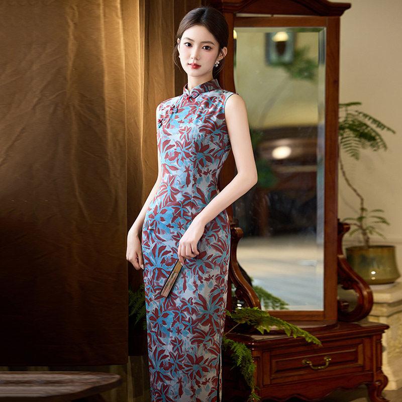 Purple sleeveless daily national style new Chinese style Suzhou long cheongsam improved young 1011 new women's high sense