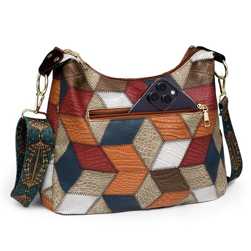 2024 Retro Color Block Large-Capacity Single Shoulder Crossbody Mummy Bag for Women