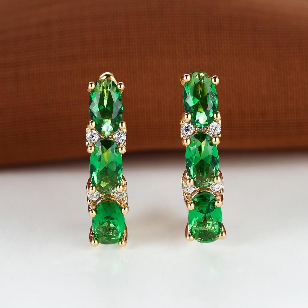 French Style Light Luxury Gold Three Oval Diamond Earrings Buckle Stylish and Fashionable Earring Accessory