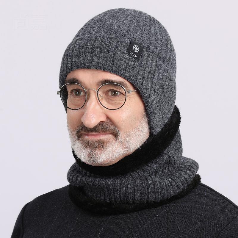 Elderly Men's Thick Knit Winter Hat with Ear Protection
