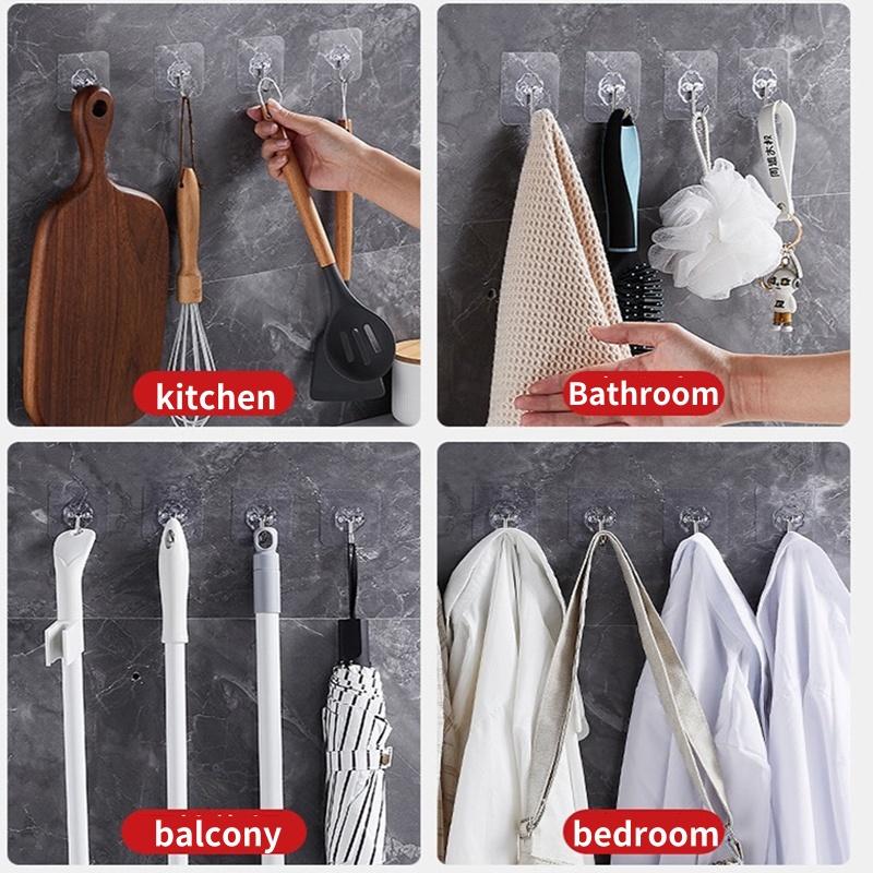 5/50pcs Transparent Stainless Steel Strong Self Adhesive Hooks Key Storage Hanger for Kitchen Bathroom Door Wall Multi-Function