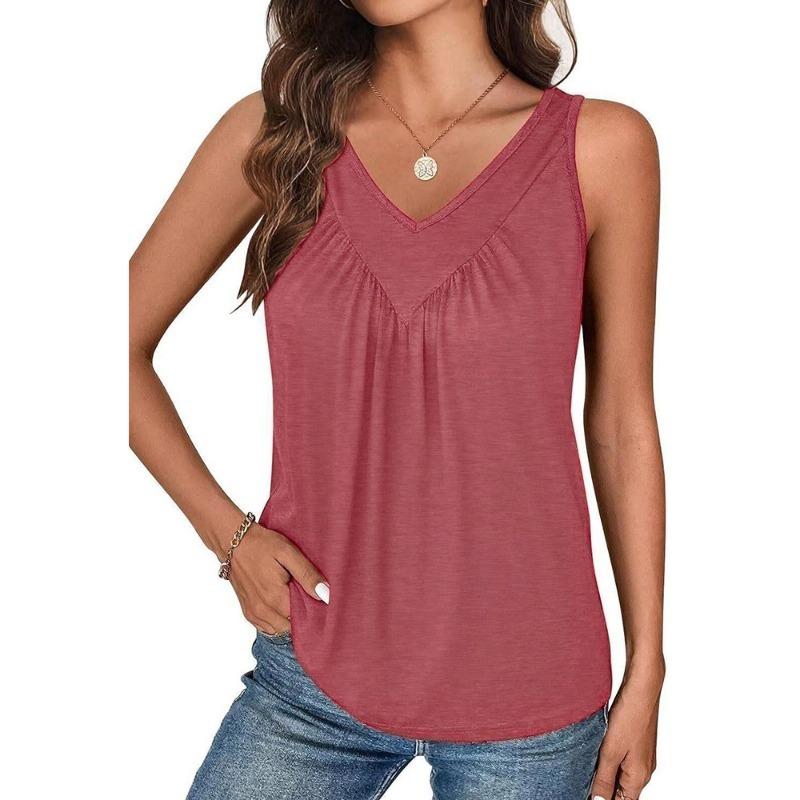 Summer Solid Color V-neck Sleeveless Top for Women Casual Loose Vest for Women Vest
