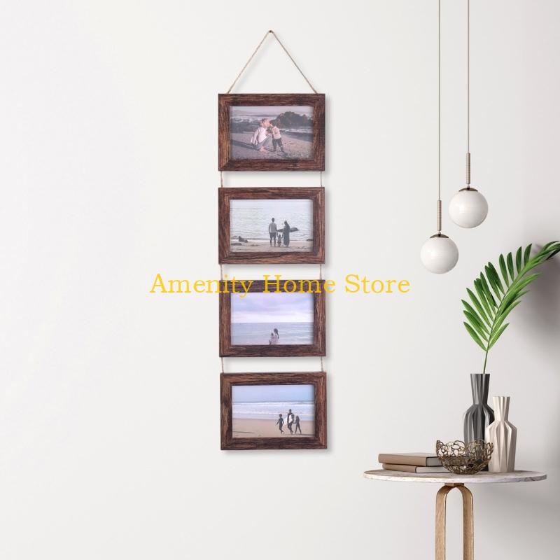 F26C Collage Picture Frames,4 Openings Hanging Photo Frame Set Display Horizontal Pictures for Wall Decors,4×6inch Photo