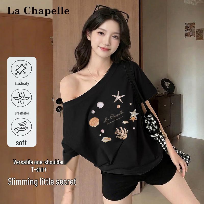 La Chapelle Women s 2026 Summer Relaxed Off-Shoulder Short Sleeve T-Shirt L