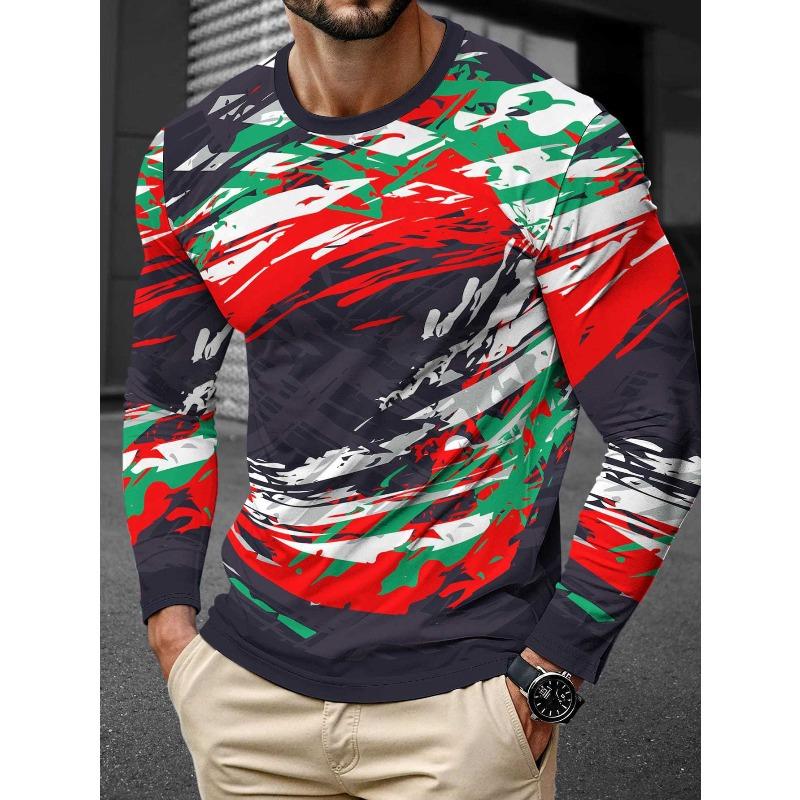 Herbst und Winter Herren 3D-Druck Rundhals Langarm T-Shirt