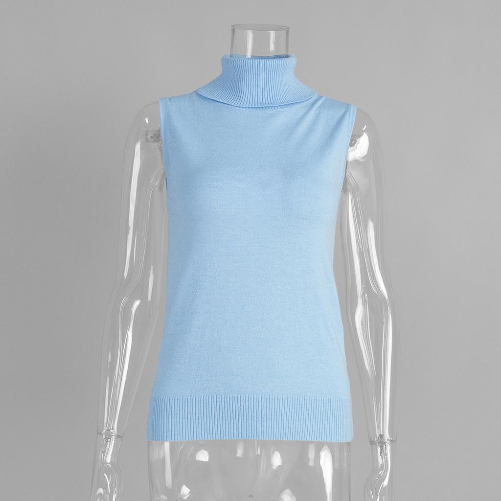 Knitted Sleeveless Vest New Spring Autumn High-Neck Vest Simple Sweater Top For Women