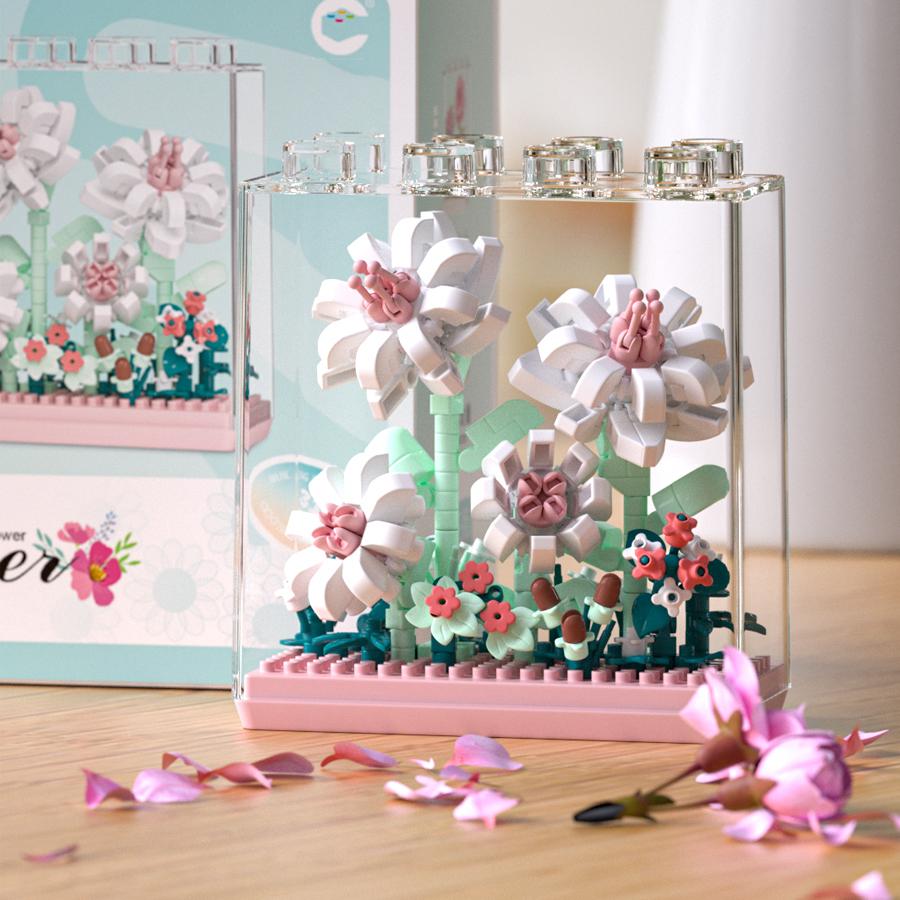 Non-Toxic Eternal Flower Diy Builidng Blocks Plastic Flowers Blocks Children Toys Sunflower Carnation New Year Decorations