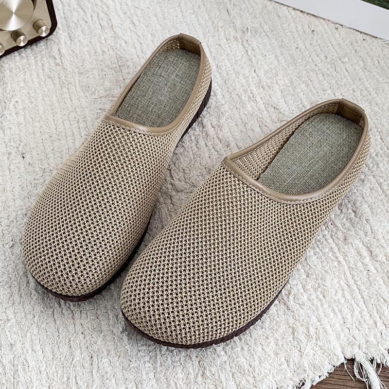 New Women's Summer Baotou Flat Sole Mesh Slippers Rubber Sole Breathable Comfortable Home Slipper Office Slipper Outdoor Slipper