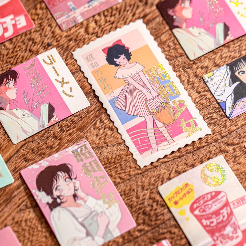 15x2 Stück/Packung Retro Ins Japanische Showa-Ära Cartoon Anime Charakter Laser Gold Aufkleber DIY Tagebuch Album Niedliche Schreibwaren Aufkleber