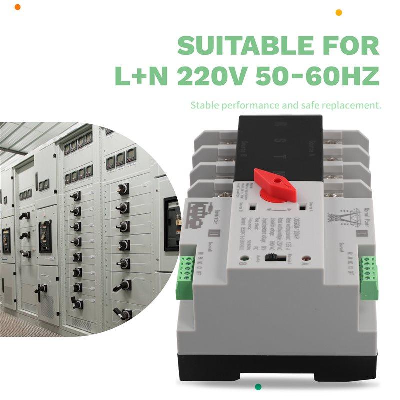 4P 125A AC220V Dual Power Automatic Transfer Switch Electrical Selector Switches Single Phase Din Rail Switch
