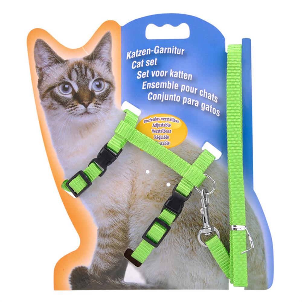 High Quality Eco-Friendly Nylon Plaid Cat Leash Set and Chest Harness with Fur Decoration Buckle Closure for Outdoor Walking