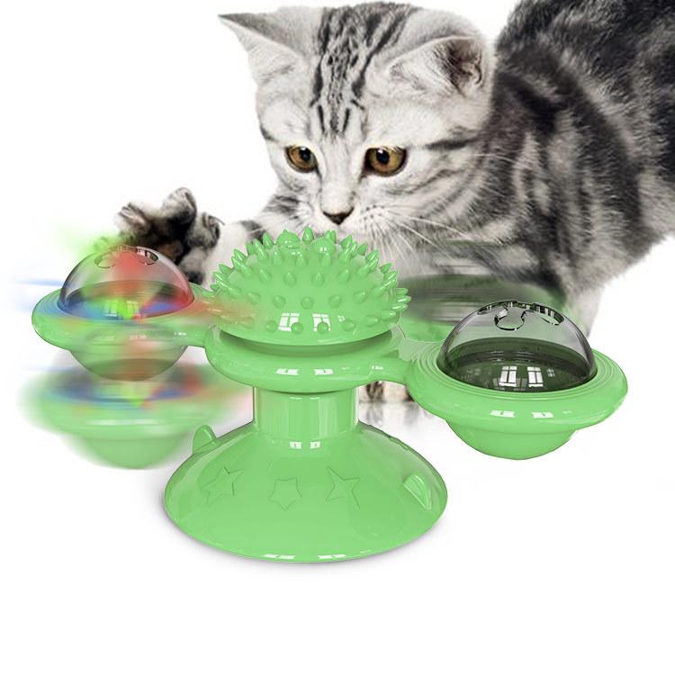The Suction Cup Rotates From Hi To Spin, The Windmill Cat Grinds Its Teeth and Plays with The Turntable, The Cat Toy Scratches and Rubs Its Hair.