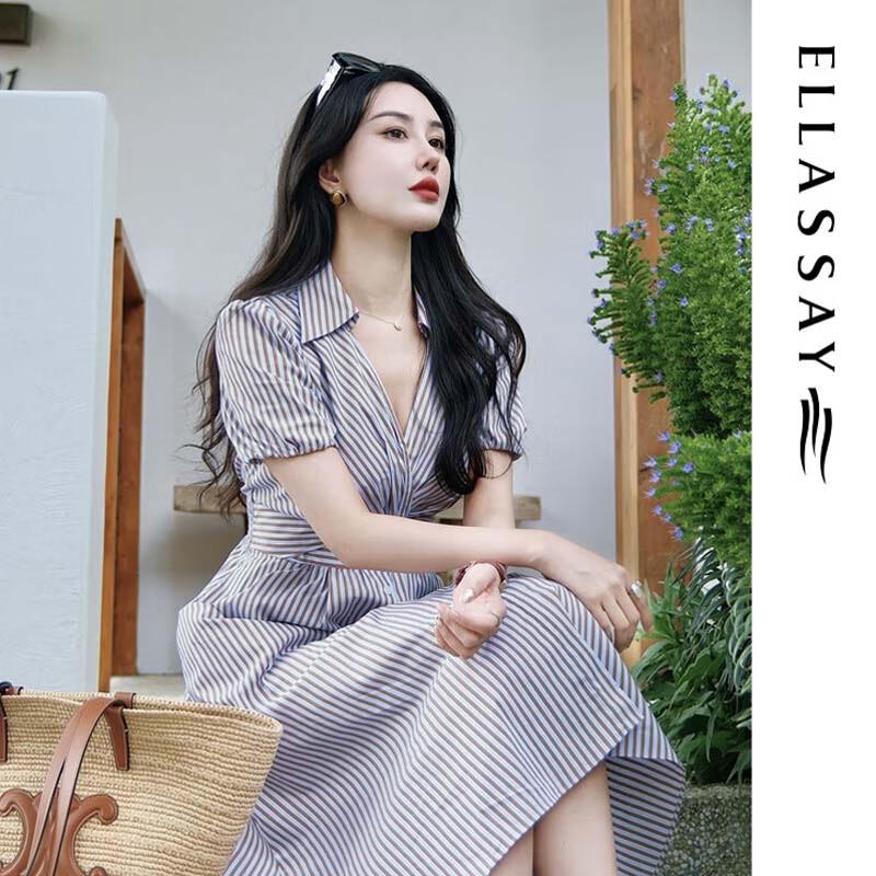 ELLASSAY Striped Short-Sleeve Shirt Dress