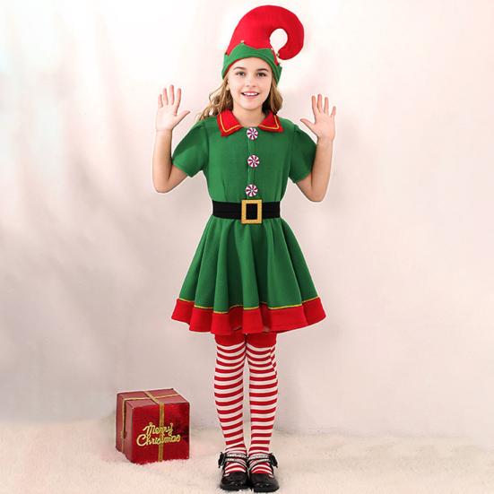 Christmas Elf Costume Set with Hat Accessories Boys Girls Elf Outfit Xmas Holiday Fancy Costume Party Cosplay Santa's Helper Suit
