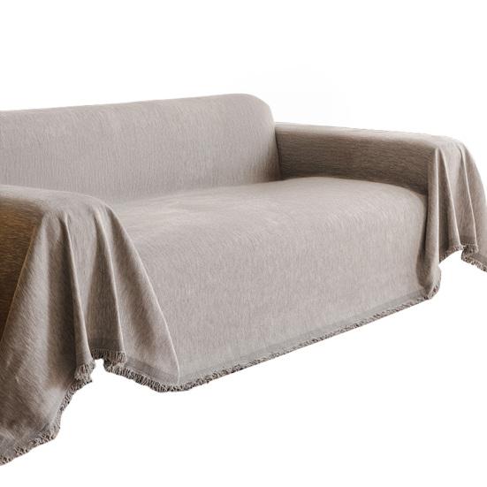 

Chenille Sofa Cover One-piece Design Soft Touch Fabric Furniture Protective Cover Tassel Lace Solid Color Sofa Protector S