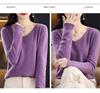 Women's Retro V-Neck 100% Wool Sweater – Seamless, Loose Fit, Autumn/Winter Commuting Essential
