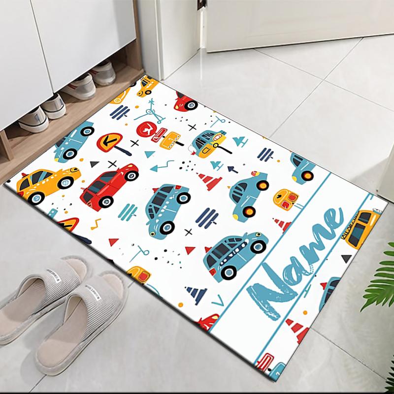 Custom Name Cute Cars Printed Carpet, for Office Chair Living Room Bedroom Kitchen Room Decor Gifts.