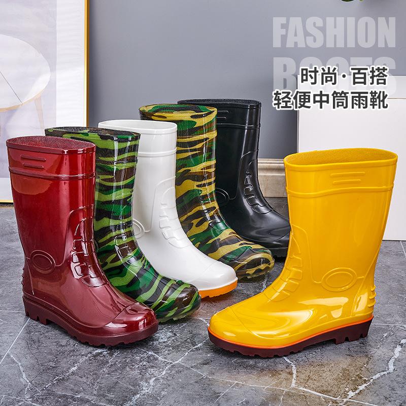 Rain Shoes Men's Medium Tube Waterproof Rain Boots Growing Vegetables Field Work Shoes Sanitation Workers Work Rain Boots Soft Sole Once PVC