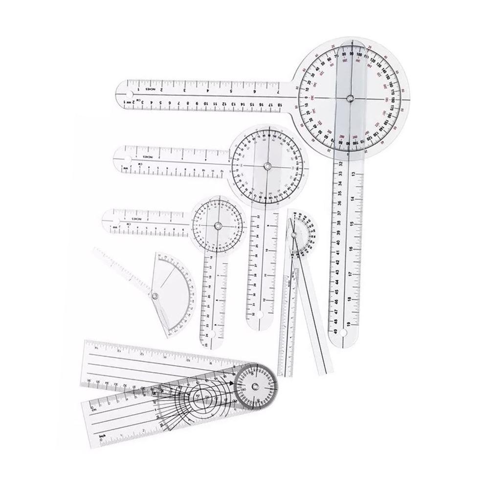 6pcs PVC Material 360° Goniometer Set Transparent Clear Angle Ruler Set  Physical Measurement