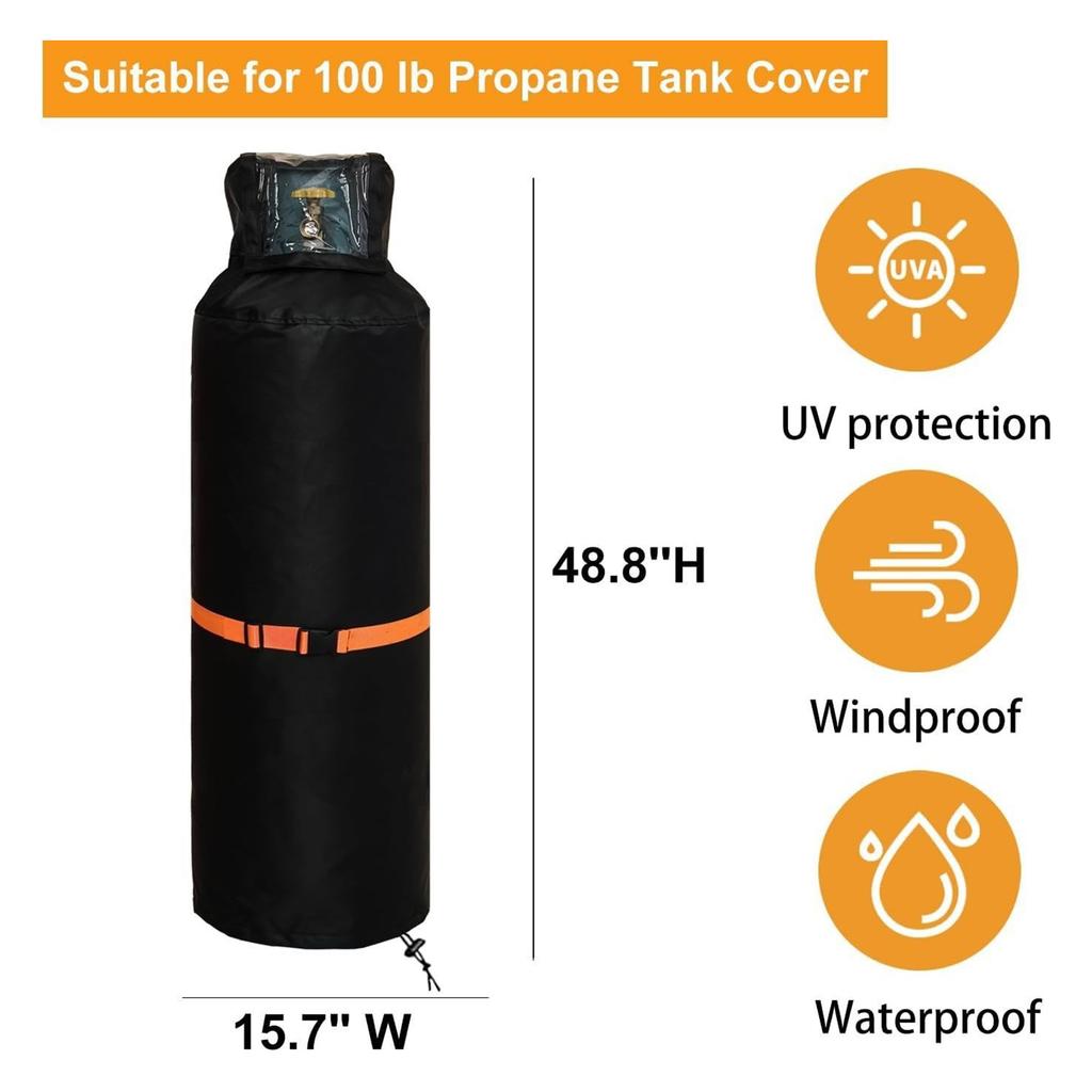 100lb Steel Propane Tanks Weatherproof Cover Clear Top Panels Heavy Dutys 620D Oxfords Fabric AntiSlip Buckles Systems