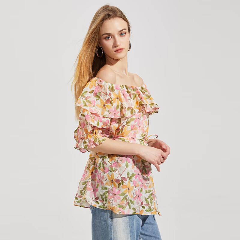 Tatu Women's Retro Floral Short Sleeve Shirt