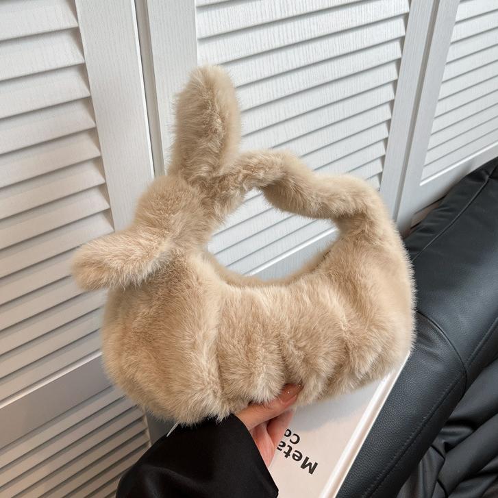 Women's Luxury Plush Clutch Cute Bow-shaped Handbag Headphone Coin Purse Fashion Faux Fur Solid Color Soft Pleated Cloud Bag
