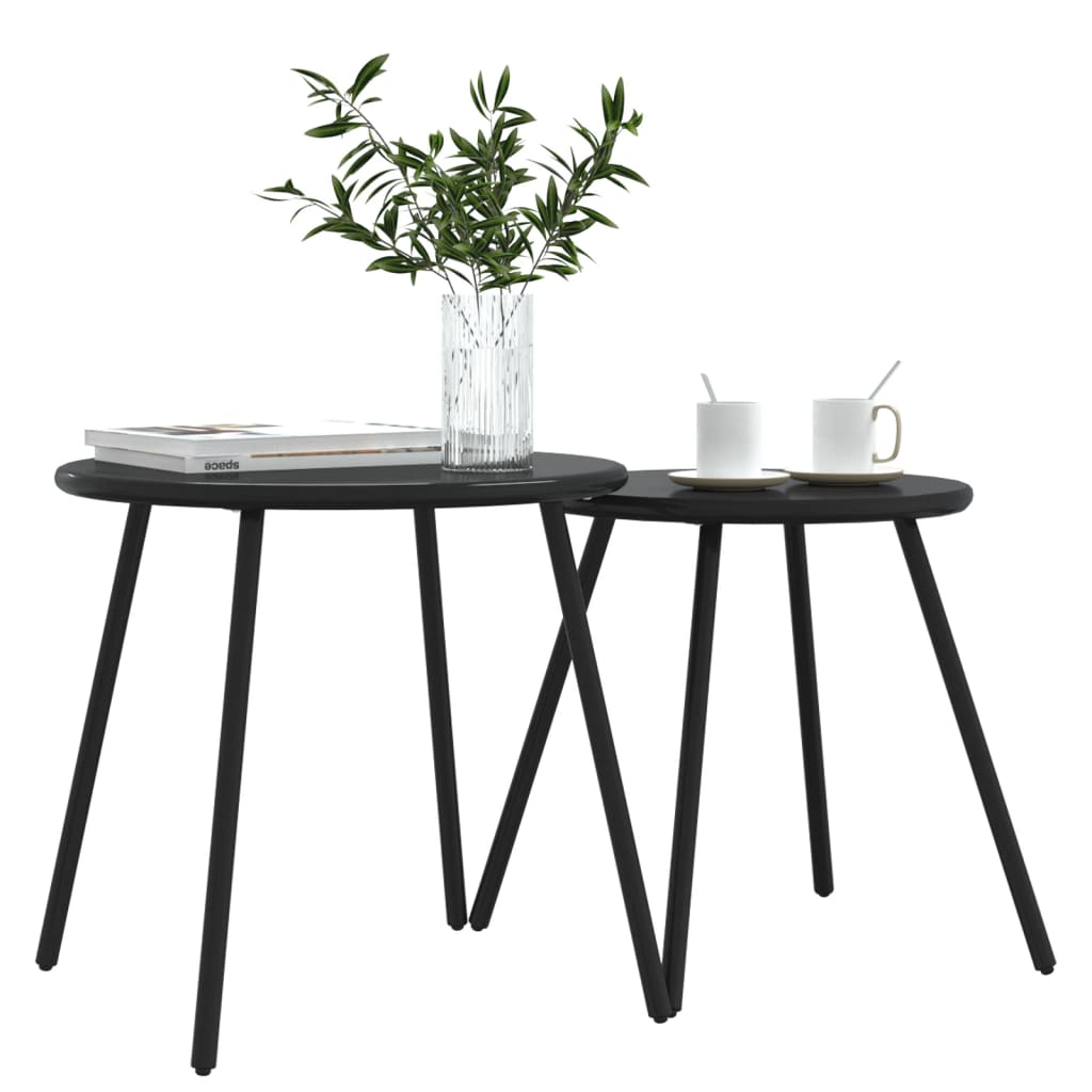 Garden Coffee Table Set 2 pcs Round Black Powder Coated Steel