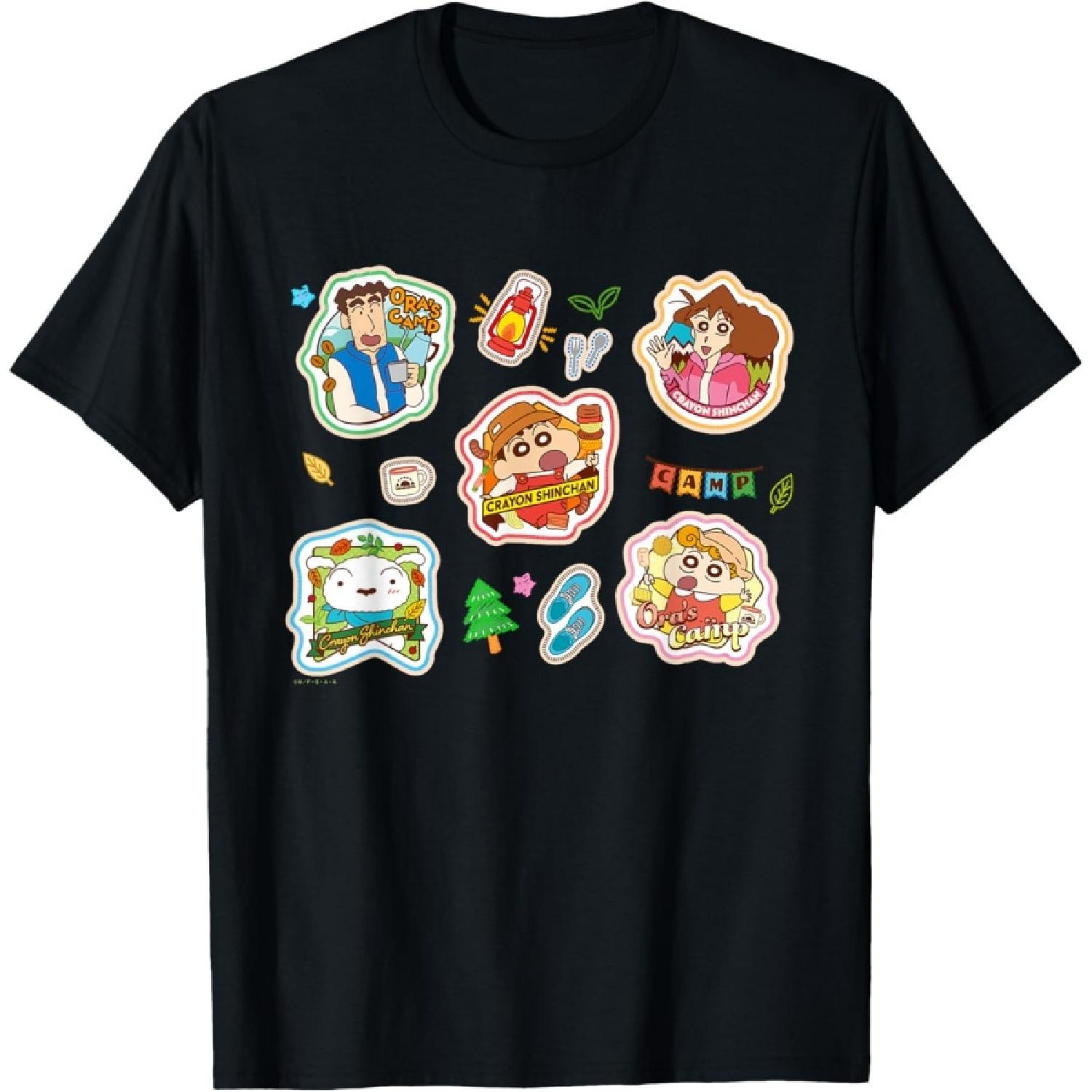 Crayon Shin-chan Nohara family Camp fire badge icon T-Shirt S