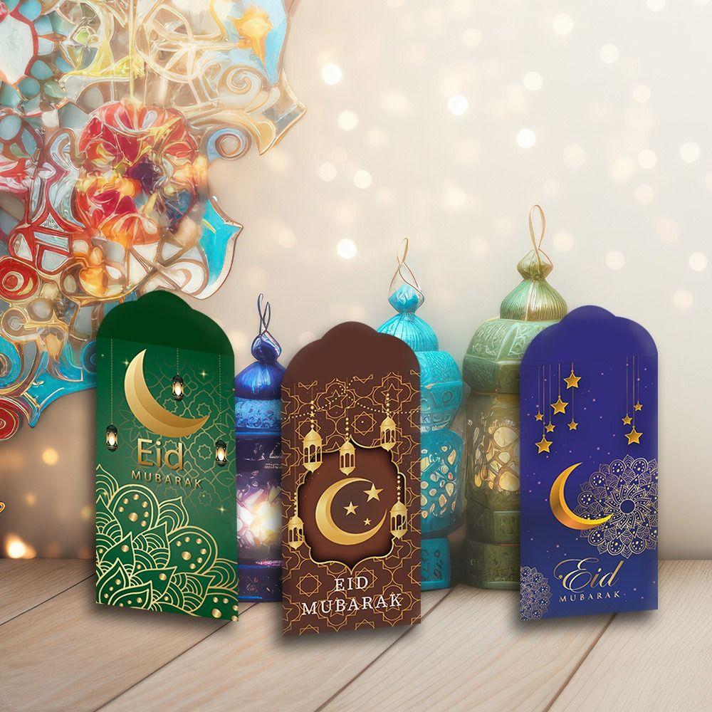 6Pcs Colorful Eid Mubarak Cash Envelopes Paper Ramadan Decoration Money Cards for Family Gathering