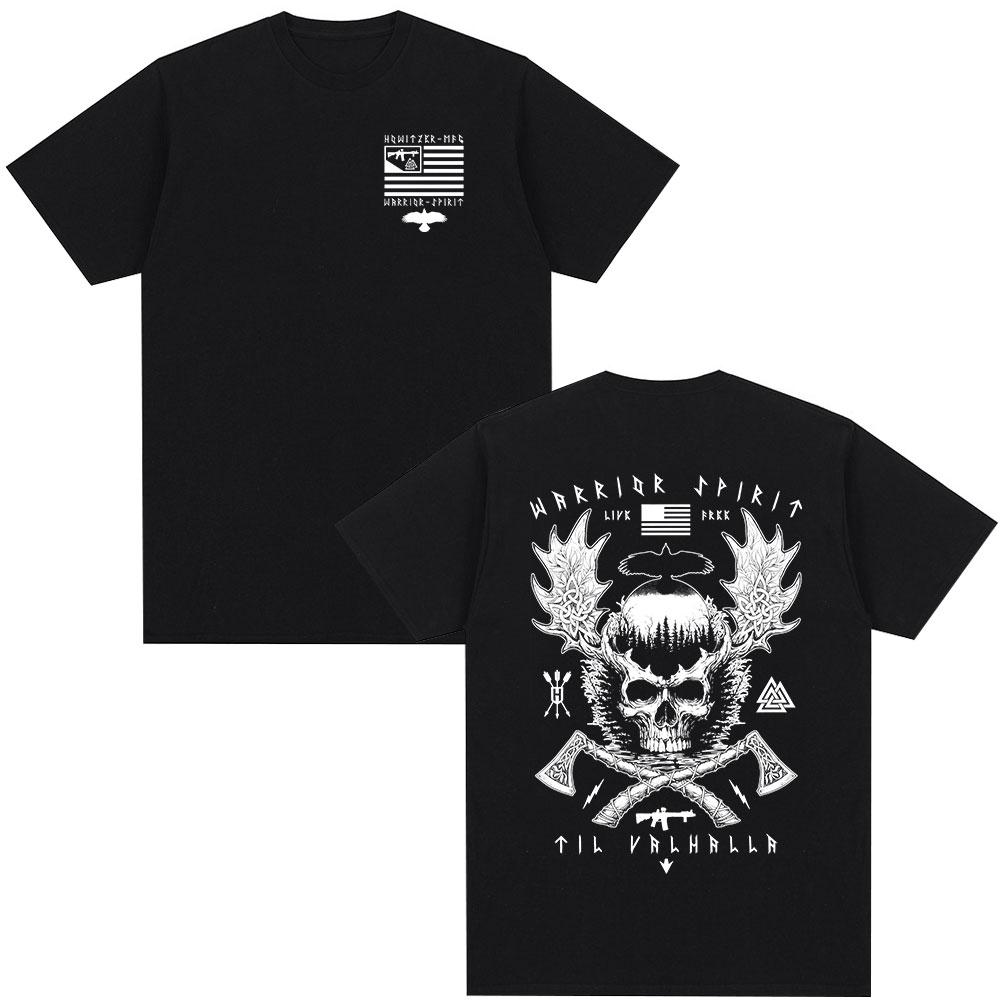 Til Valhalla Warrior Spirit Battleborn Military Grunt Tactics Skeleton T Shirts Men Gothic Cott