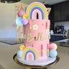 35 Pcs Cake Toppers Pastel Cake Topper with Flower Rainbow Balls Groovy Party Decorations for Birthday Wedding Party Supplies