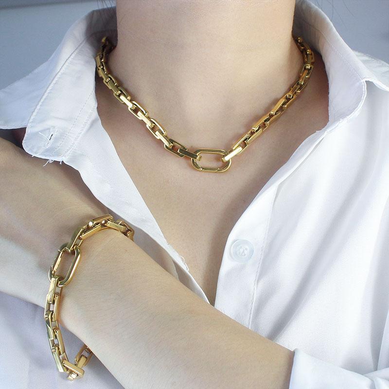 2026 New Design Waterproof Steel Necklace Hip Hop Chain Link Necklace Gold Plated Unisex Bracelet Sets Fine Jewelry Necklaces