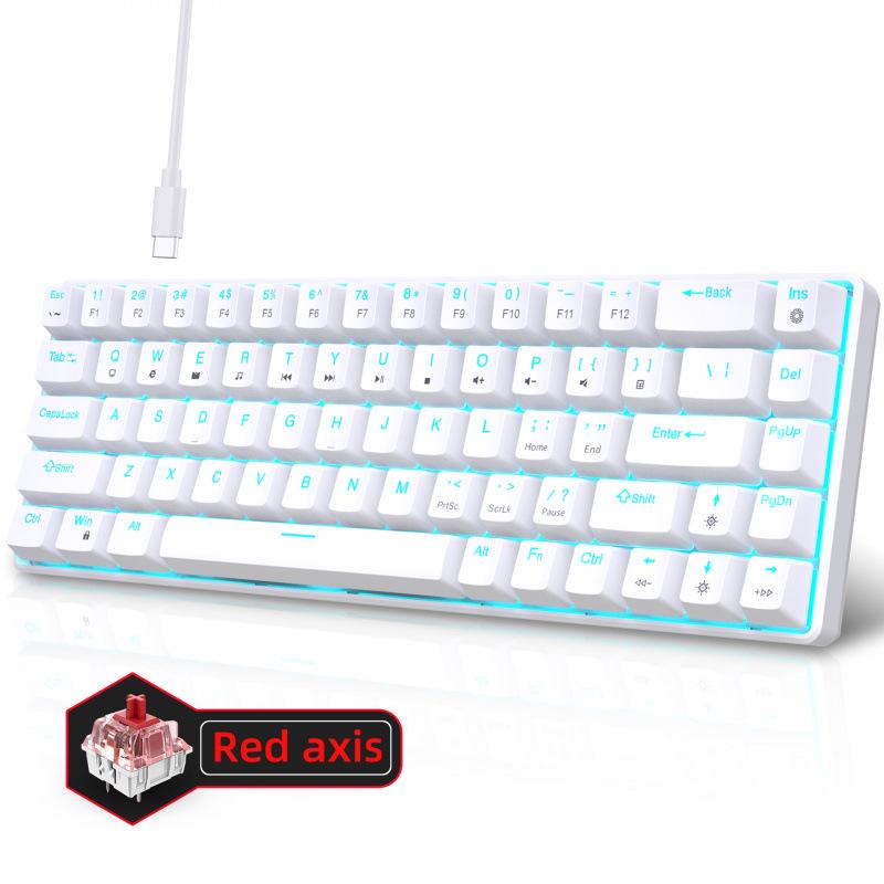 68-Key Wired Mechanical Gaming Keyboard - Hot-Swappable Blue Switches, Dual-Color Injection Keycaps, Ice Blue Backlight