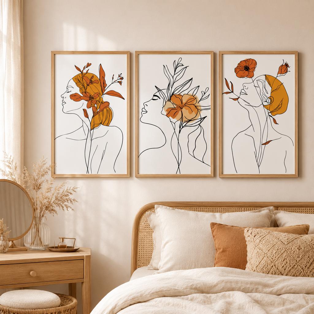 Abstract Line Wall Art, Fashion Woman Flower Canvas Painting Modern Poster Prints Bedroom Living Room Wall Decor