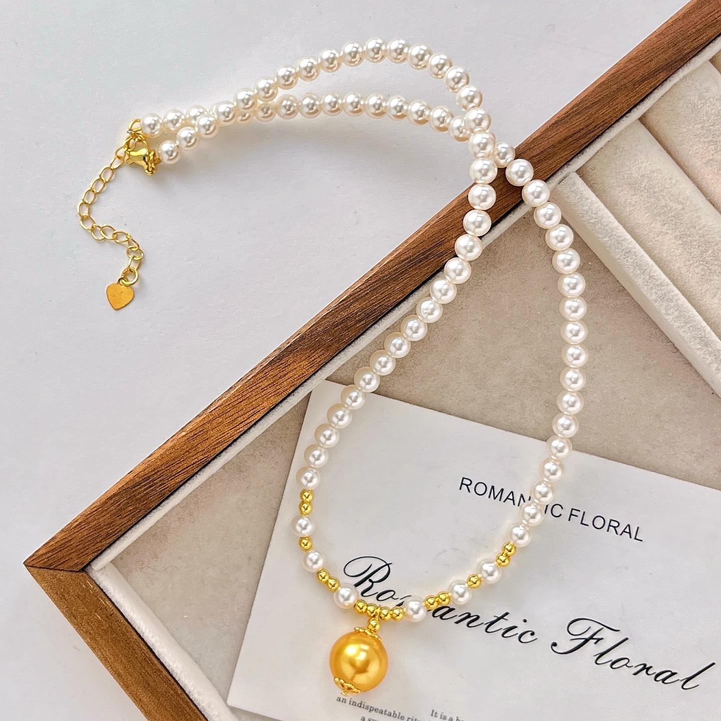 Maillard Style Highlight Artificial Crystal Pearl Necklace Clavicle Chain Pendant