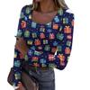 Damenmode Slim Bottom Casual Langarm Weihnachten bedruckt Pullover U-Ausschnitt Top