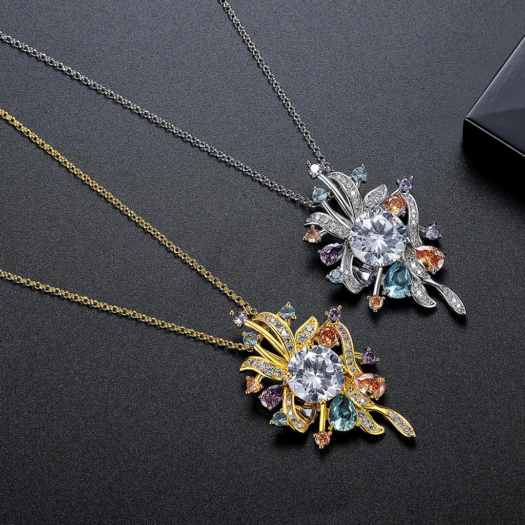 Fashion Creative Colorful Bouquet Zircon Necklace For Women, Light Luxury Elegant Clavicle Chain, Sweet Choker Necklace Party Je