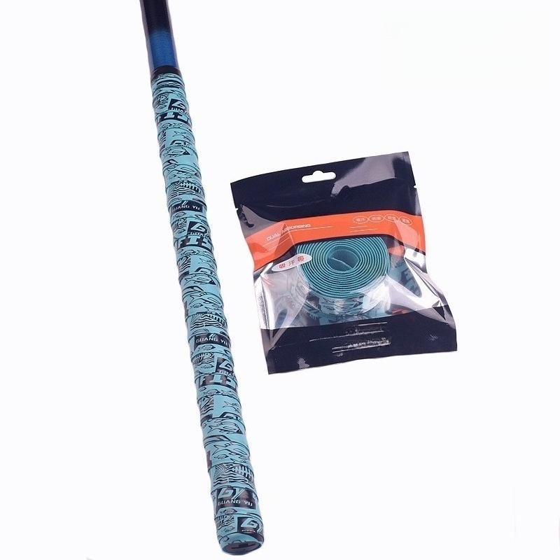 Hand Glue Printing Durable Keel Lengthened Sweat-absorbing Belt Elastic Sticky Fishing Rod Wrapping Handle with Badminton Racket синий
