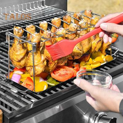 BBQ Chicken Wing Leg Grill Rack Even-Heat mit Tropfpfanne Mehrzweck-Edelstahl-Brathalter-Set