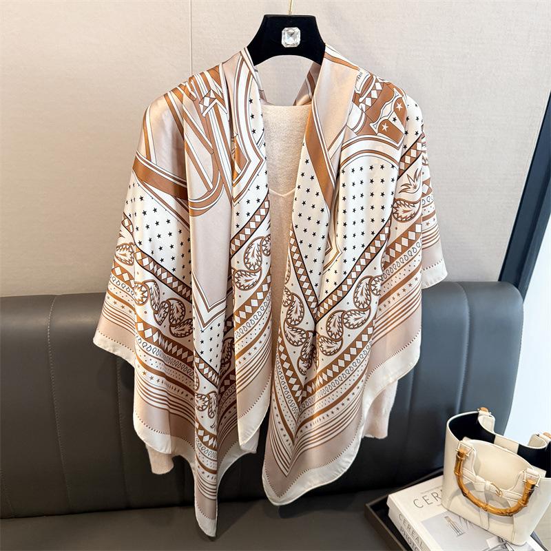 Light luxury carriage simulation silk high-end sense 111cm large square scarf silk scarf printed shawl sunscreen scarf headscarf scarf
