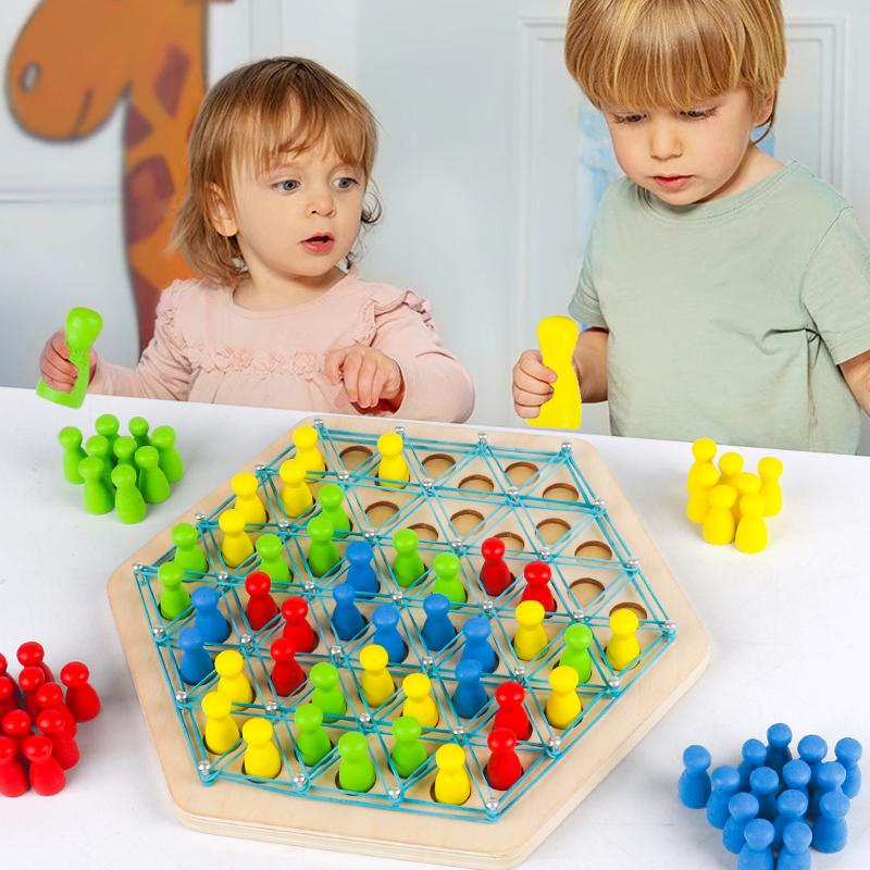 Kid Chain Triangle Chess Social Board Game Battle Chess Game Wooden Toy for Parent-Phild Interaction Family Party Logic Thinking