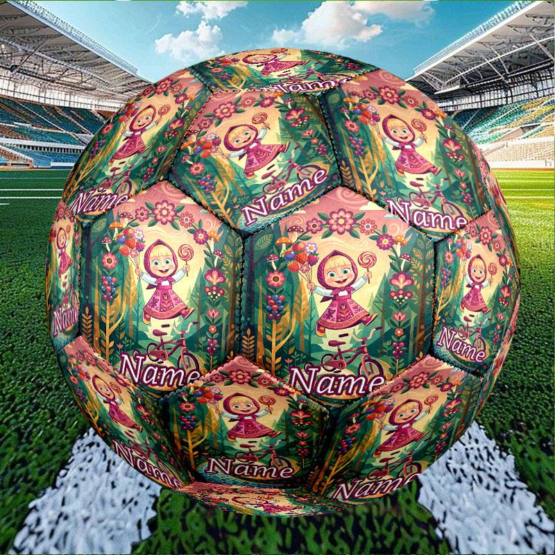 Custom Name Personalized Masha and the Bear Print Size 5 Soccer Ball Training & Match Football, for Team, Kicking, Gift for Football Enthusiasts