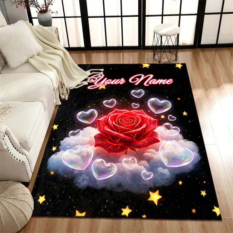 1PC Custom Name "Love Romance Design" Theme Floor Mat Ideal for Living Room, Game Rooms, Office, Bedroom,Floor Mat Playful Design