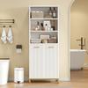 65×32×170 cm, Bathroom Cabinet made of MDF, 3 Open Shelves, Adjustable Shelves, 2 Tilt-Out Laundry Bins, Fluted Lacquered Doors, Gold Handles, White.