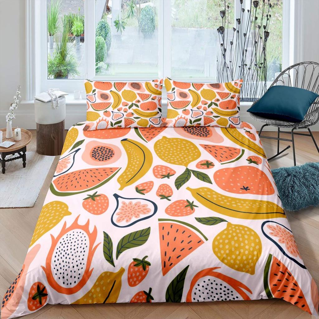 Pitaya Comforter Cover Set Tropical Fruit Theme Duvet Cover Modern Fashion Pink Bedding Set 3pcs for Boys Girls Microfiber Cover