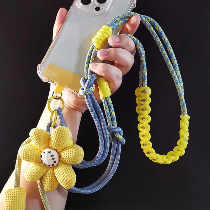 1Pcs Lanyard Rope Decorative Pendant Accessories Creative Cartoon Flower Phone Universal Lanyard Crossbody Long Rope