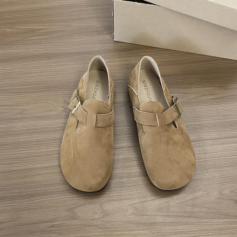 

Туфли из искусственной кожи с круглым носком, уродливо-милые, с большой головой, одинарные, женские на плоской подошве, новые весенне-осенние 2025 года, японские ретро, два способа носки, биркенштоки 40 верблюд