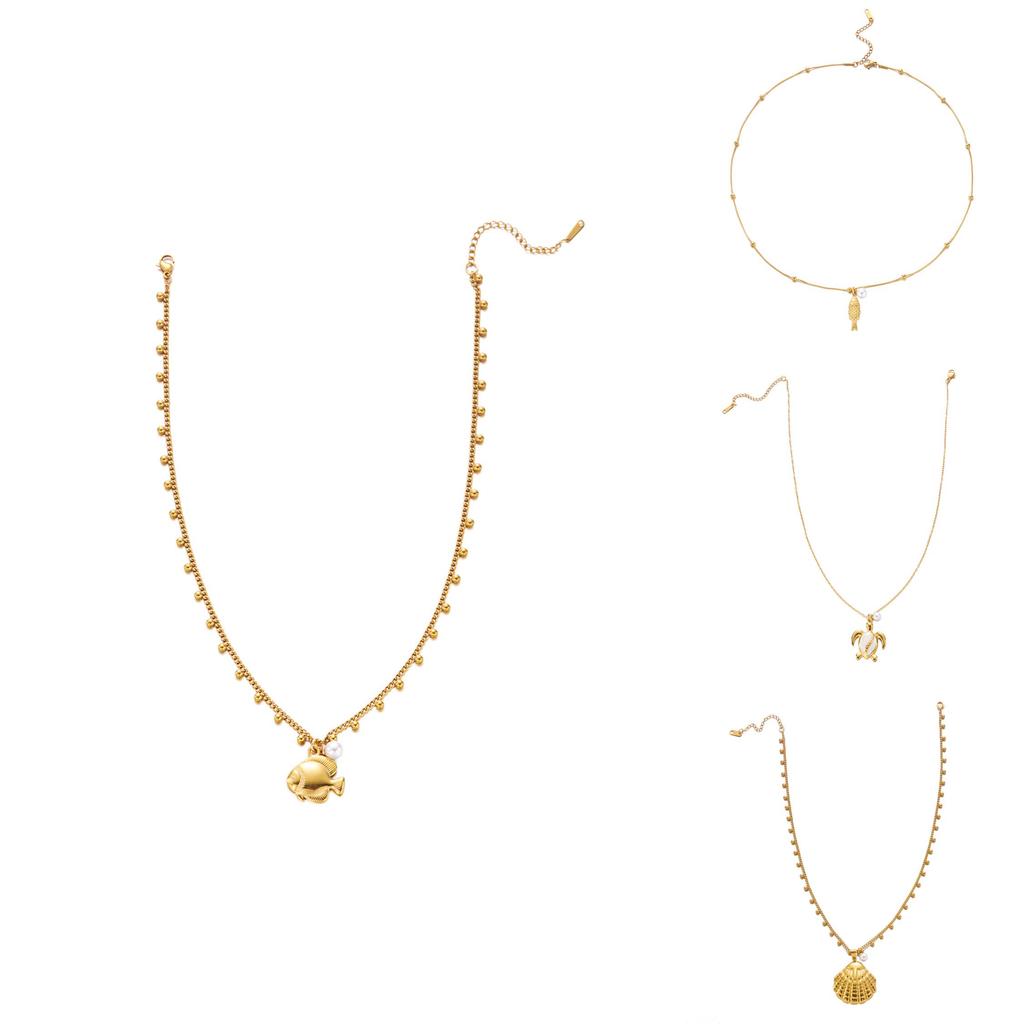 Ocean Style Stainless Steel Necklace With Shell Beads And Animal For Women And Men