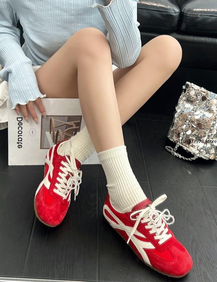 Fashion String Bead Vintage Casual Sports Shoes for Women Leather Hiking Sneakers Women's Platform Walking Athletic Shoe Unisex Loafers