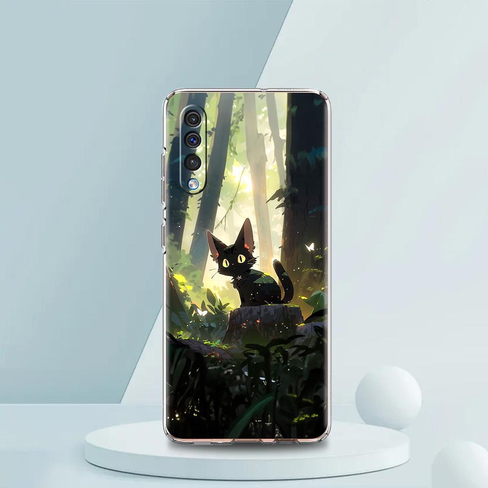 Artistic Black Cat Starry Night Case For Samsung A16 A14 A12 A22 A32 5G A34 A42 A52 A54 A50 A70 A30 A40 A20E A10S A02S A04S A06
